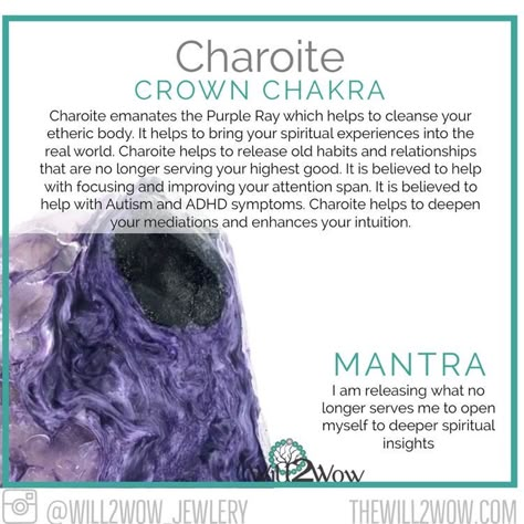 Charoite Meaning, Charoite Crystal, Witchy Crystals, Crystal Magick, Crystal Ideas, Soul Cleansing, Stone Meanings, Moon Crystals, Crystal Witch