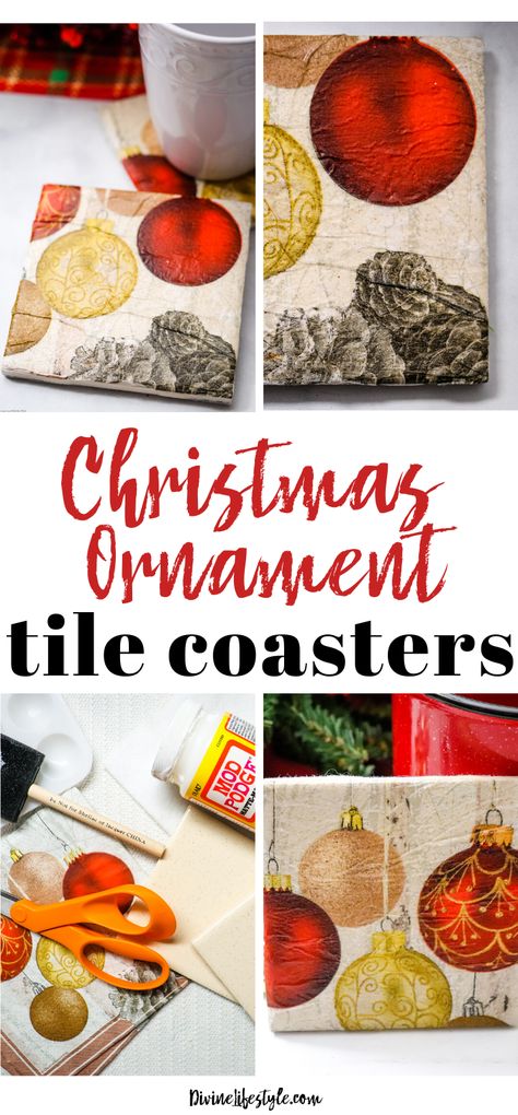 Christmas Ornaments For Students, Christmas Coasters Diy, Diy Christmas Coasters, Diy Coasters Tile, Favorite Christmas Recipes, Diy Projects Gifts, Coaster Crafts, Diy Christmas Ornament, Holiday Deco