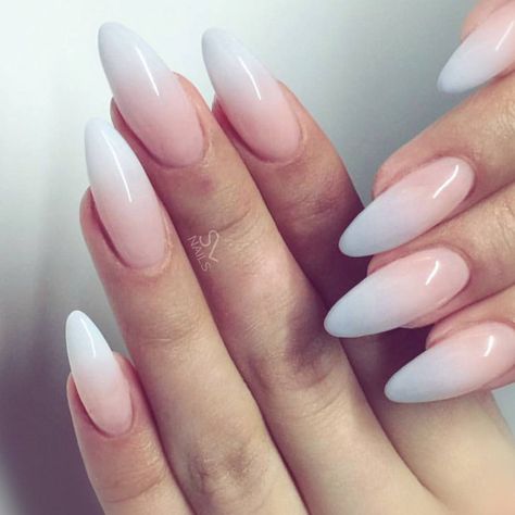 Almond Baby Boomer Nails, Soft Pink Nail Designs, French Ombre Nails Almond, Nails Ombre Almond, Long Almond Nail Designs, Ombré Almond Nails, Ombre Almond Nails, Ombré French Tip, White Almond Nails