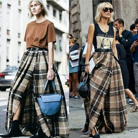 Pleated maxi skirt + western ankle boots Blanket Skirt Outfit, Blanket Skirt, Plaid Maxi Skirt, Skirt Sequin, European Street Style, Boots Look, Boots Ideas, Western Ankle Boots, Sequin Outfit