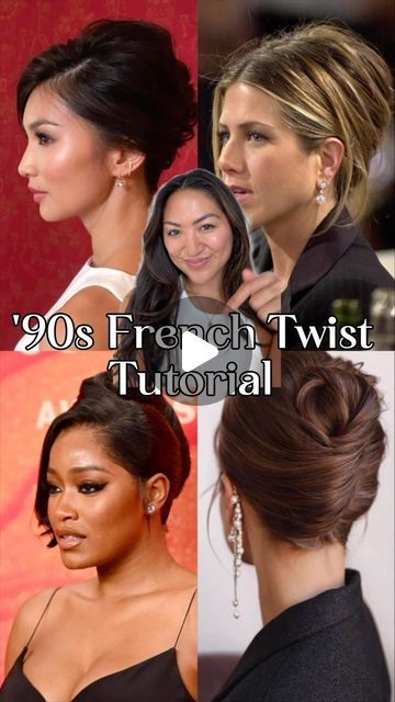 Kristina Rodulfo on Instagram: "Here’s how to do a ‘90s French Twist 💖 (or, at least, my favorite method). Step-by-step below:

Step 1: Part face-framing pieces and leave them out 
Step 2: Apply a texturizing spray. I’m using @livingproofinc
Step 3: Form a low ponytail, and use your index finger to twist the ponytail upwards.
Step 4: Secure the twist and any flyaways down with bobby pins.
.
.
.
#frenchtwist #frenchroll #90shair #hairtutorial #hairtips #updohairstyles" 90s French Twist, 90s French Roll Hairstyle, French Twist With Veil, How To Do A French Twist, French Twist Updo Tutorial, French Twist Tutorial, French Roll Hairstyle, Framing Pieces, French Twist Updo