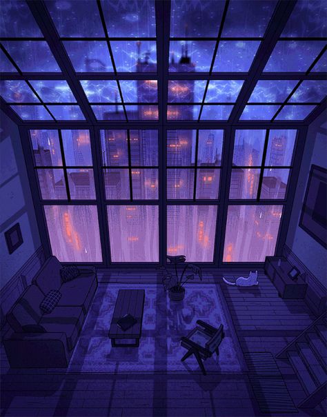 Pixel Art Landscape, Lo-fi Aesthetic, Pixel Art Background, Rainy Night, Cool Wallpapers Art, Cute Patterns Wallpaper, Animated Images, Dreamy Art, Aesthetic Themes