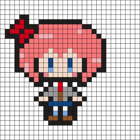 Kandi Patterns for Kandi Cuffs - Characters Pony Bead Patterns Doki Doki Literature Club Perler Beads, Pearler Beads Genshin, Ddlc Perler Beads, Ddlc Pixel Art, Anime Perler Bead Patterns, Sayori Ddlc, Perler Pattern, Perler Beads Ideas, Kandi Cuffs