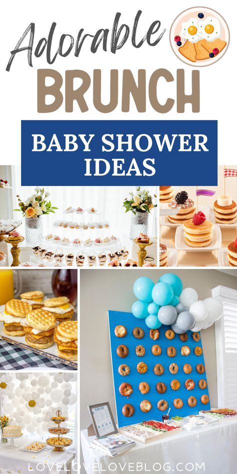 Planning a baby shower brunch? We're here to help! We're sharing the best brunch baby shower ideas for boys and girls, including menu ideas for the ultimate brunch spread. From cakes, cookies, and cupcakes, to muffins, savory finger foods, and drinks, we've got you covered. Aside from food ideas, you'll also find the best theme-appropriate decorations, food ideas, invitations, activities, games, and favors. Baby Shower Breakfast Food Ideas, Brunch Baby Shower Ideas Food, Brunch Shower Food Ideas, Baby Boy Brunch Shower Ideas, Bun In The Oven Baby Shower Ideas, Baby Shower Brunch Decorations, Baby Brunch Shower Ideas, Brunch Baby Shower Food, Brunch Baby Shower Ideas