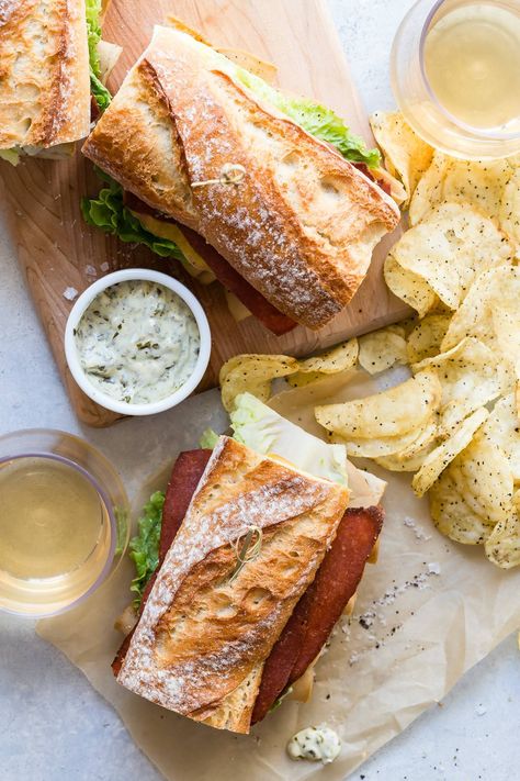 Fresh crusty baguette filled with a vegetarian club sandwich. Sandwich With Pesto, Baguette Sandwich, Club Sandwich, Deli Meat, Chapati, Idee Pasto Sano, Reduce Food Waste, Vegan Condiments, Grocery List