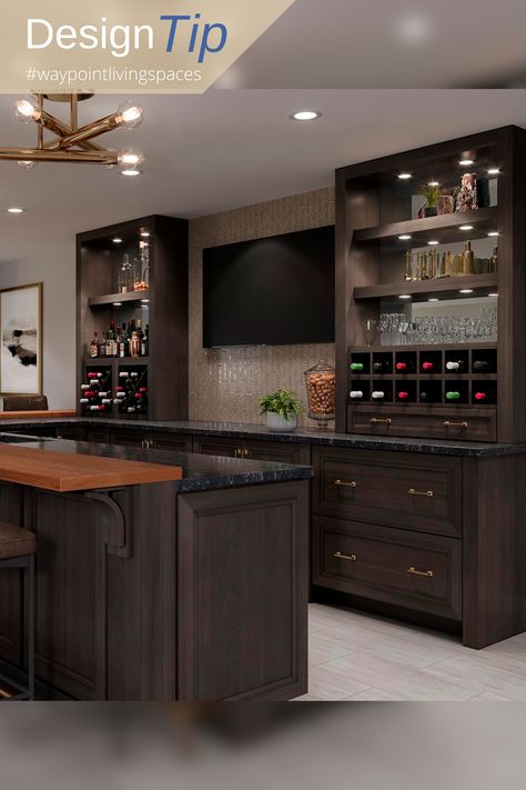 home bar in a game room Basement Bar Dark Cabinets, Black Cabinets Bar Basement, Flat Front Cabinets, Bar Lounge Room, Basement Bars, Cabinet Trends, Kitchen Cabinet Trends, Showroom Decor, Home Bar Design