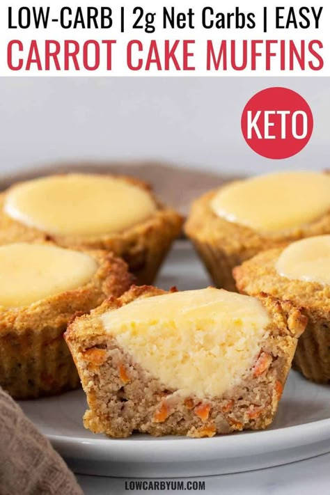 Keto Carrot Cake Muffins, Carrot Cake Cream Cheese, Keto Carrot Cake, Carrot Muffin, Low Carb Carrot Cake, Desayuno Keto, Low Carb Low Fat Recipes, Carrot Cake Muffins, Postre Keto