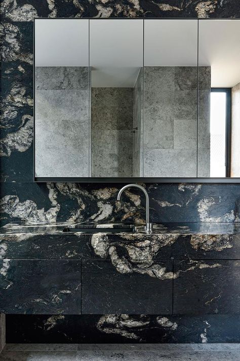 Simone Haag decorates a home with modern European sensibilities - Vogue Australia Simone Haag, Dramatic Bathroom, Bathroom Stone, Bathroom Details, Tiles Ideas, Space Photography, Modern European, Vogue Living, Marble Counter