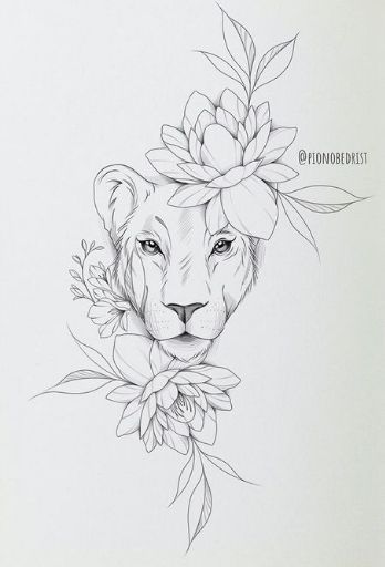 Delicate Lioness Tattoo, Lady Lion Tattoo, Full Body Lion Drawing, Black And Gray Fine Line Tattoo, Lion Tattoo Female, Lioness With Flowers Tattoo, Lion Female Tattoo, Leona Tattoo, Lion Tattoo Design Feminine