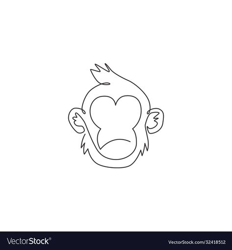 One Line Monkey Tattoo, Monkey Line Drawing, Monkey Outline Tattoo, Monkey Face Tattoo, Monkey Line Art, Monkey Outline, Hello Tattoo, One Line Animals, Corporate Icons