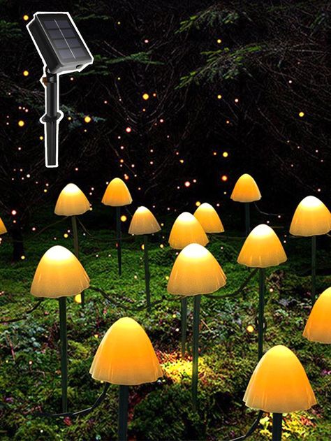 1pc 10/20/30led 3.5/5/6M Solar mushroom light outdoor solar garden light, waterproof and cute mushroom shaped channel courtyard landscape light, party and holiday decoration light | SHEIN USA Light Up Mushrooms, Courtyard Landscape, Mushroom Light, Courtyard Landscaping, Light Party, Mushroom Lights, House Backyard, Cute Mushroom, Lighting Lamp