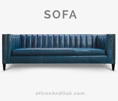 Dylan Channel Tufted Tuxedo Blue Leather Sofa Blue Leather Couch, Blue Tufted Sofa, Mcm Sofa, Couch Sets, Blue Leather Sofa, Best Leather Sofa, Sofa Images, Sofa Inspiration, Cool Couches