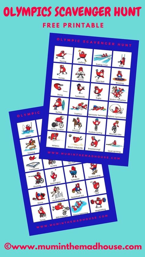 Our free Summer Olympics Scavenger Hunt is a fab accompaniment to this Summer's Olympics and Paralympics. This scavenger hunt or Bingo is so fun - how many sports can you watch? Olympic Printables, Scavenger Hunt Printable, Olympic Theme, Bored Jar, Treasure Hunt Clues, Scavenger Hunt Clues, Washi Tape Crafts, Scavenger Hunt For Kids, Bmx Freestyle