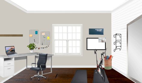 Neutral Home Office and Gym | HOME by KMB Office And Yoga Room Combo, Office And Gym Combo, Home Office And Gym Combo, Home Office Gym Combo, Office Gym Combo, Havenly Office, Office/workout Room, Neutral Home Office, Home Office And Gym