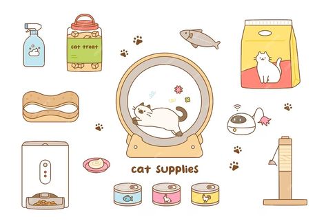 Premium Vector | A collection of toys and household items for cats cute outline style illustration Cat Toys Illustration, Games For Cats Diy, Cat Toys Drawing, Cat Toy Drawing, Hobonichi Ideas, Cats Reference, Toy For Cat, Cats Pics, Korean Painting