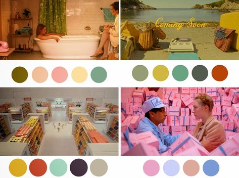 Wes Anderson Color Palettes Wes Anderson Cinematography, Movie Interior, Man Cave Designs, Wes Anderson Color Palette, West Anderson, Wes Anderson Aesthetic, Wes Anderson Style, Movie Color Palette, Beau Film