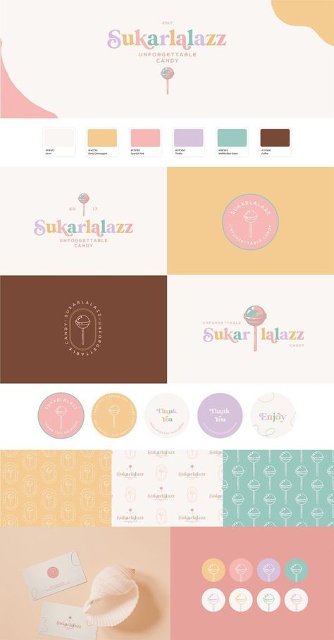 Sweet and Candy Shop Logo Design - Sukarlalazz - Cute Fun Creative Branding by Zainabmughalarts #logoathletic #logona #logothorns #logoexcellent #logodose Cupcake Branding Design, Candy Shop Logo, Bakery Branding Design, Sweet Logo, Logo Online Shop, Hand Drawn Logo Design, Identity Design Inspiration, Logo Design Set, Small Business Logo