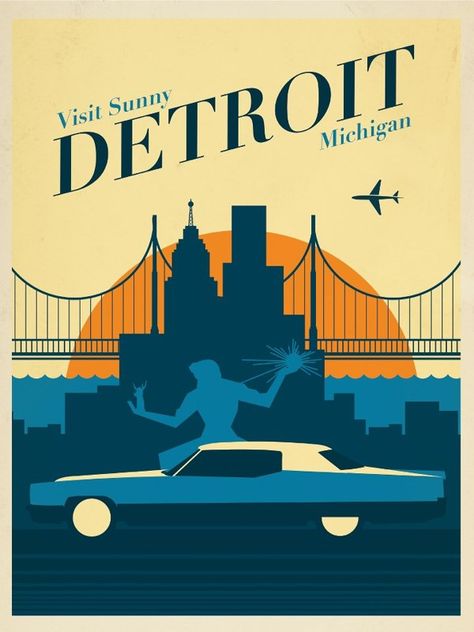 Detroit Vs Everybody, Lake Lighthouse, City Branding, Detroit City, Art Deco Poster, Vintage Travel Poster, Motor City, Glossy Print, Detroit Michigan