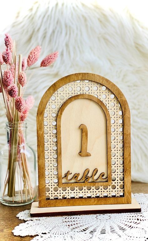 Wedding Decor Terracotta, Unique Table Numbers Wedding, Bohemian Wedding Decor, Wooden Table Numbers Wedding, Rattan Pattern, Family Photo Gifts, Rustic Table Numbers, Wedding Sign Decor, Wooden Signage