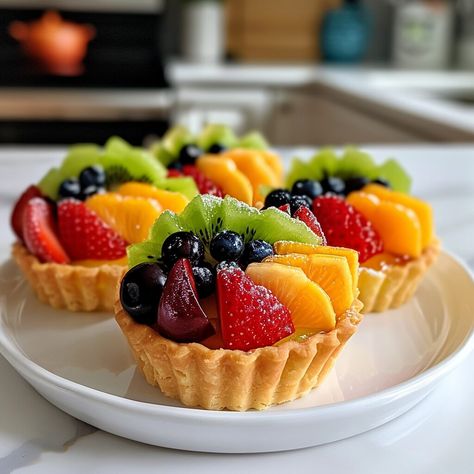 Fresh Fruit Tart Design, Fruit Tart Decoration Ideas, Mini Strawberry Tarts, Fruit Tart Decoration, Fruit Tarts Mini, Fruit Tarts Recipe, Mini Fruit Tart, Dessert Tarts Mini, Fruit Tart Recipe Mini