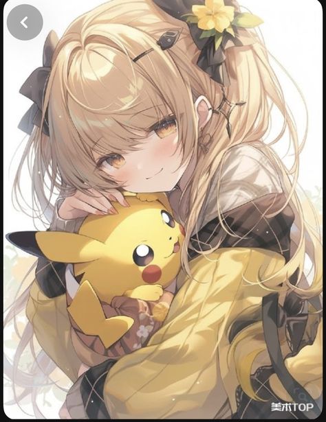 Anime With Animals, Cute Anime People, Pikachu Cute Kawaii, Cute Anime Animals, Pikachu Girl, Happy Anime, Female Anime Characters, Cool Pokemon Wallpapers, Images Kawaii