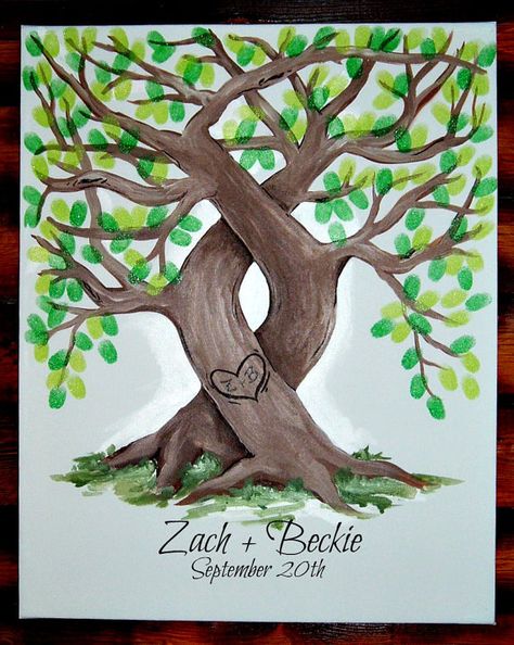 Wedding Tree Fingerprint Guestbook Alternative (Medium/Large, up to 160 Guests) 16 x 20 Painted Trees-in-Love on Canvas Wedding Unity Tree, Two Trees Intertwined, Wedding Ceremony Unity Painting, Trees Intertwined, Wedding Guest Book Painting, Silhouette Drawings, Tree Fingerprint, Unity Painting, Thumbprint Tree