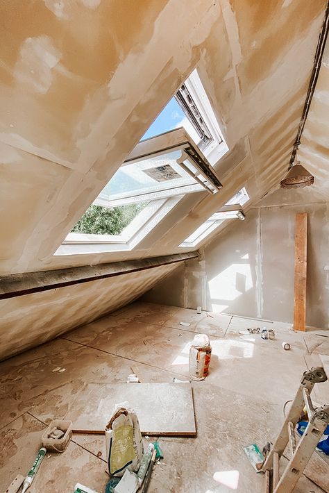 Loft Conversion Window Ideas, Attic Velux Windows, Velux Windows Loft Attic Conversion, Roof Light Loft Conversion, Attic Mezzanine Bedroom, Low Roof Loft Conversion, Bedroom With Velux Window, Velux Loft Conversion Ideas, Velux Bedroom Ideas