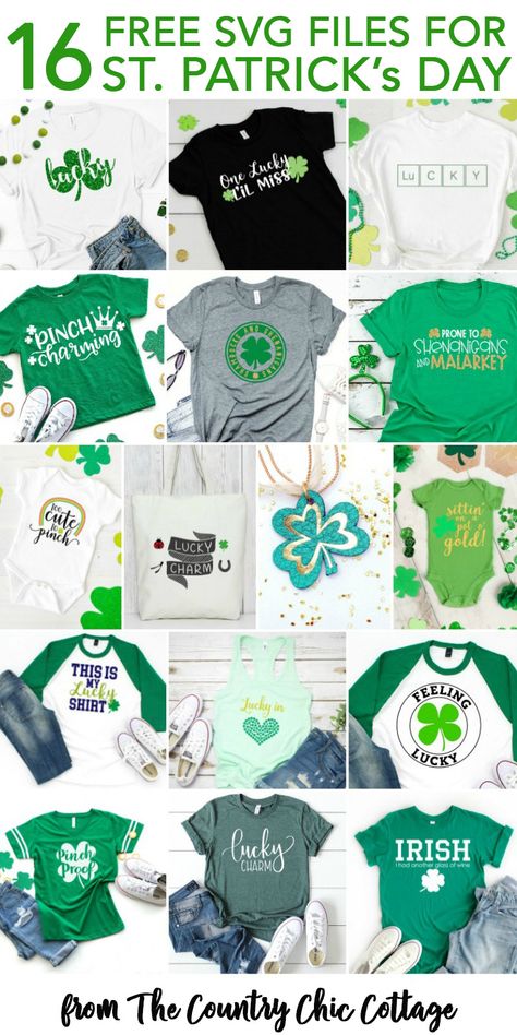 16 free St. Patrick's Day SVG files for you to use on all of your Cricut and Silhouette crafts! #cricut #cricutmade #silhouette #svg #svgfile #freesvgfile #freesvg Diy St Patricks Day Shirt, San Patrick, St Patricks Day Svg, St Patrick's Day Crafts, St. Patricks Day, Free Valentine, St Patrick Day Shirts, Cricut Tutorials, Cricut Creations