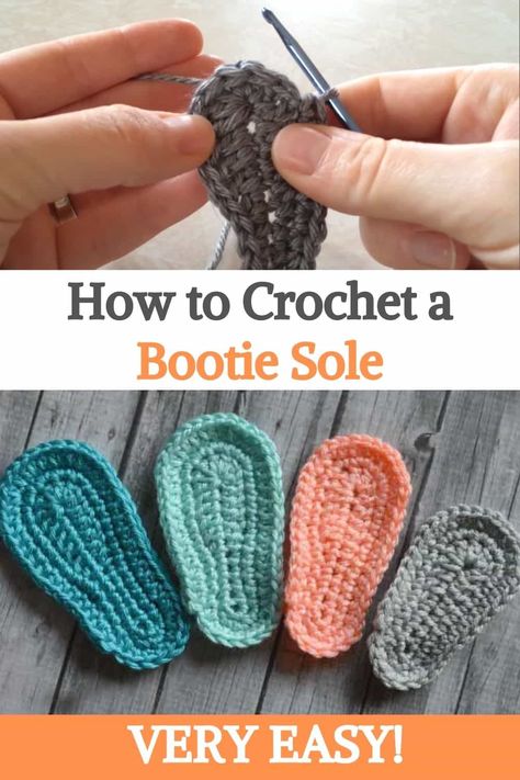 How to Crochet a Bootie Sole - Very Easy! Crochet Baby Shoes Tutorial, Crochet Baby Sandals Pattern, Crochet Sole, Crochet Baby Booties Free Pattern, Crochet Baby Booties Tutorial, Crochet Baby Socks, Baby Booties Free Pattern, Crochet Slippers Free Pattern, Crochet Baby Booties Pattern