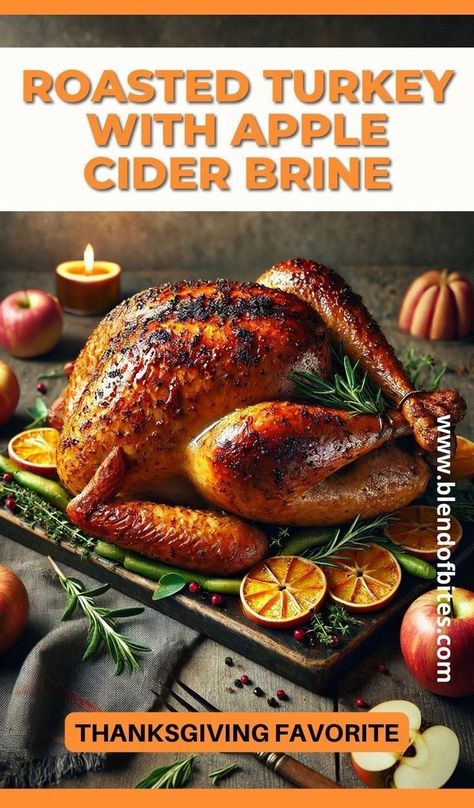 Looking for the ultimate Thanksgiving turkey recipe? This apple cider brine adds amazing flavour and tenderness, making it a guaranteed crowd-pleaser. Ready to wow your guests? Get the recipe at www.blendofbites.com! Apple Cider And Citrus Turkey Brine With Herbs, Apple Cider Brine, Apple Cider Brined Turkey, Thanksgiving Turkey Recipe, Turkey Brine Recipes, Turkey Brine, Brine Recipe, Turkey Recipes Thanksgiving, Perfect Thanksgiving