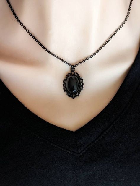 Obsidian Necklace, Obsidian Pendant, Gemstone Jewelry, Black Stone Necklace, Gothic Bridal Jewelry, Goth Witchy Jewelry, Gift for Her Black Stone Necklace, Black Obsidian Necklace, Obsidian Necklace, Victorian Pendants, Necklace Gothic, Vintage Inspired Jewelry, Witchy Jewelry, Crystal Necklaces, Jewelry Black