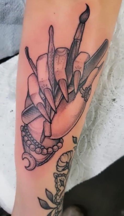 Nail Tech Tattoo Ideas Art, Nail Artist Tattoo, Nail Artist Tattoo Ideas, Tattoo Design Drawings Women, Nail Tech Tattoo Ideas, Esthetician Tattoo Ideas, Cosmetology Tattoos, Symmetrical Tattoos, Tech Tattoo