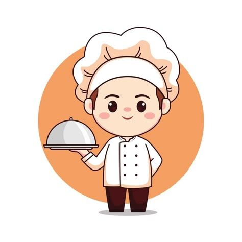 Cartoon Chef Drawing, Ideas Caratulas, Cute Logo Design Ideas, Baker Cartoon, Chef Vector, Cute Logo Design, Soft Board Decoration, Food Packaging Ideas, Gif Food