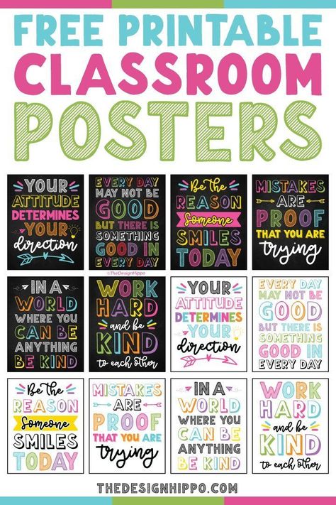 Free printable motivational quotes for students! Perfect for teachers and parents to inspire kids in the classroom or homeschool. Available in 2 styles to download - bright colors and chalkboard. Quotes include Mistakes are proof that you are trying, Work hard and be kind, Your attitude determines your direction and more. Make wall art, binder covers and dividers #freeprintable #classroomdecor #homeschool #motivationalquotes #chalkboard #colorful #bright #rainbow #backtoschool #teacherprintable Inspiring Quotes Printables, Positivity Posters For Classroom, Motivation Wall Classroom, Inspirational Words Of Encouragement Free Printable, Free Homeschool Wall Art, Inspirational Quotes Positive Printable Free, Free Printable Motivational Quotes, Classroom Quotes Motivational Printable, Kindness Posters For Classroom