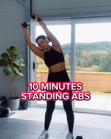 🇮🇪Lynne Ward | Fitness Trainer | Nutritionist | 10 Min STANDING ABS Workout 💥 Do each exercise for 12 reps x 2 rounds or if you prefer time based. Perform 40 sec on 20 off x 2 rounds... | Instagram Weights Workout For Women Lose Belly, Standing Abs Workout With Weights, Standing Core Workout, Standing Core Workout With Weights, Standing Ab Workout Weights, Standing Ab Workout No Equipment, Standing Abs And Core Workout, 5 Minute Standing Ab Workout, Standing Ab Workout