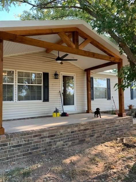 Manufactured Home Porch, Double Wide Remodel, Barn House Decor, Rustic Meets Modern, Small Barn House, Mobile Home Exteriors, Mobile Home Renovations, Manufactured Home Remodel, Colorado House