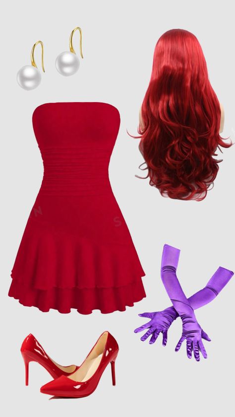 Jessica rabbit Halloween costume inspo #halloweencostume #halloween #jessicarabbit Diy Jessica Rabbit Costume, Halloween Costumes Red Dress, Jessica Rabbit Halloween, Rabbit Halloween Costume, Red Halloween Costumes, Corset Halloween Costumes, Jessica Rabbit Costume, Rabbit Halloween, Rabbit Costume