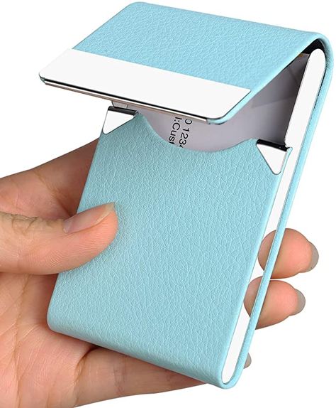 Amazon.com : Business Card Holder Case - JuneLsy Professional PU Leather Business Card Case Metal Name Card Holder Pocket Business Card Carrier for Men & Women with Magnetic Shut (Light Blue-y) : Office Products Card Carrier, Leather Business Card Case, Leather Business Card, Name Card Holder, Magnetic Card, Card Holder Case, Business Card Case, Law Student, Student Gift