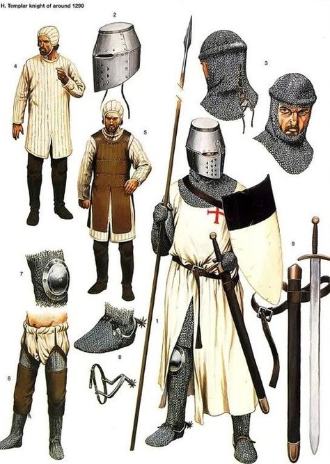 XIII century knight’s armor, weapons and... Armour Reference, Century Armor, Crusader Knight, High Middle Ages, Historical Warriors, Medieval Knights, Ancient Armor, Medieval Ages, Desain Quilling