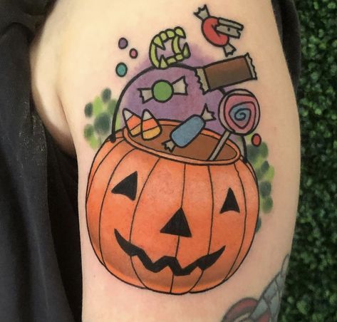 Bucket Tattoo, Virginia Tattoo, Pumpkin Sketch, Teacup Tattoo, Trick Or Treat Bucket, Moth Tattoo Design, Cup Tattoo, Pumpkin Tattoo, Treat Bucket