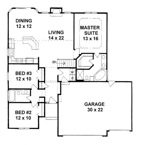 Traditional Style House Plan - 3 Beds 2 Baths 1461 Sq/Ft Plan #58-178 - Houseplans.com Art Nook, Tudor House Plans, 1500 Sq Ft House, Murphy Bed Plans, Monster House Plans, Small House Floor Plans, Tudor Style Homes, Ranch Style House Plans, Toilet Room