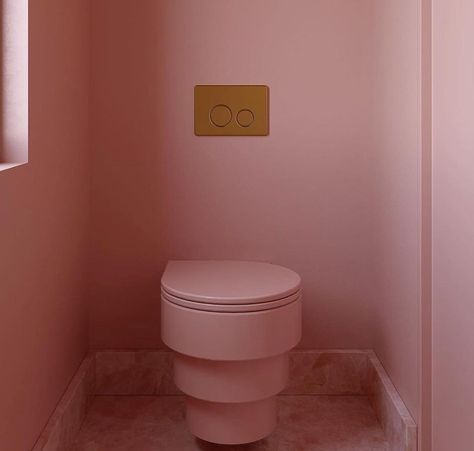 Hello pink - bathroom heaven. 💕 #designhunger #bathroominspiration #bathroomdesign #pinkbathroom #pinkinterior | Instagram All Pink Bathroom, Pink Powder Room, Pink Toilet, Hunger Magazine, Pink Powder, Pink Baths, All Pink, Bathroom Goals, Pink Bathroom