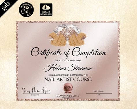 Nail Technician Certificate Template Nail Artist Certificate - Etsy India Nail Certificate Design, Nail Tech Certificate, Nail Certificate, Nails Technician, 2024 Manifestations, Florida Nails, Salon Nails, Popular Nail Designs, Nails Salon