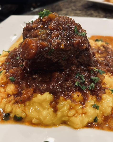 Short Ribs And Risotto, Braised Short Rib Risotto, Short Rib Risotto, Baked Clams Oreganata, Risotto Milanese, Sausage Ragu, Risotto Dishes, Simple Green Salad, Short Rib