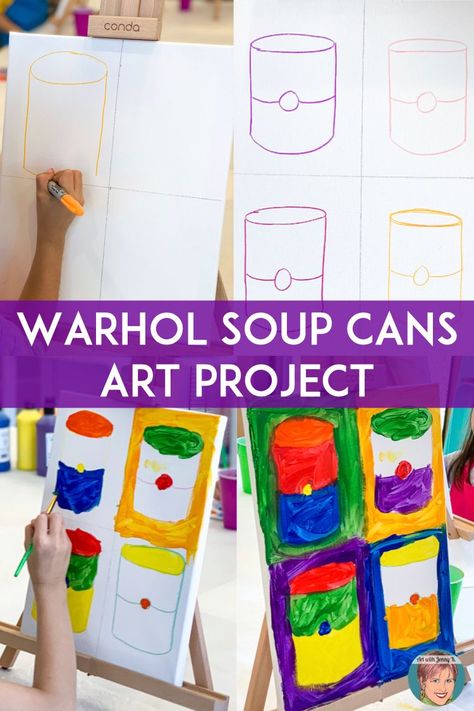 Warhol Soup Cans, Art History Activities, Andy Warhol Soup Cans, Warhol Soup, Warhol Paintings, Art With Jenny K, January Art, Andy Warhol Art, Art Project For Kids