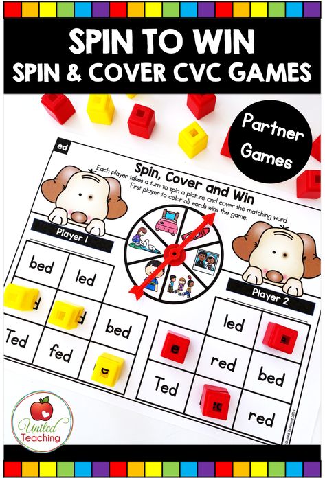 Read Cvc Words, Kindergarten Phonics Activities, Cvc Games, Cvc Word Games, Fun Phonics Activities, Phonics Ideas, Kinder Centers, Spinner Games, Writing Cvc Words