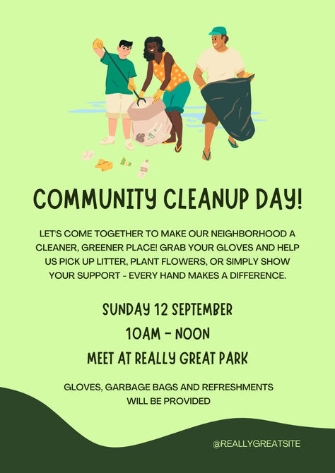 Neon Green Modern Local Community Cleanup Event Flyer Green Initiatives, Free Flyer Templates, Event Flyer Templates, Environmental Awareness, Local Community, Event Flyer, Green Design, Neon Green, Flyer Template