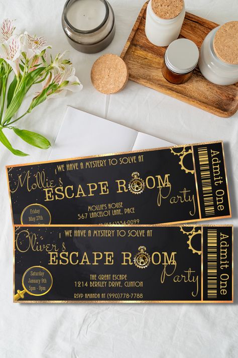 Escape Room Bday Party, Escape Room Themed Party, Escape Room Birthday Party Invitations, Escape Room Birthday Party Ideas, Escape Room Aesthetic, Room Party Ideas, Escape Room Birthday Party, Puzzle Invitation, Escape Room Themes