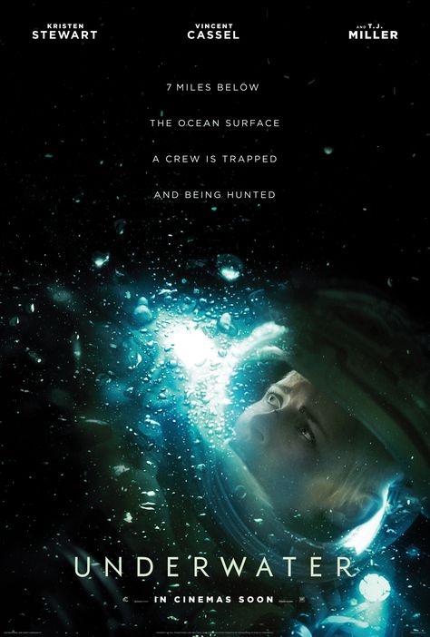 Tonights Film: #UnderWater A group of scientists working on a deep sea drill must fight for their lives when an unknown explosion causes their base to collapse;soon,they must suit up and walk across the ocean floor while being chased by lethal man-hunting squid-like creatures. B Underwater Movie, Underwater Film, John Gallagher Jr, Titanic Underwater, Dr Dolittle, Zombie Land, Ansel Elgort, Vincent Cassel, Dan Stevens