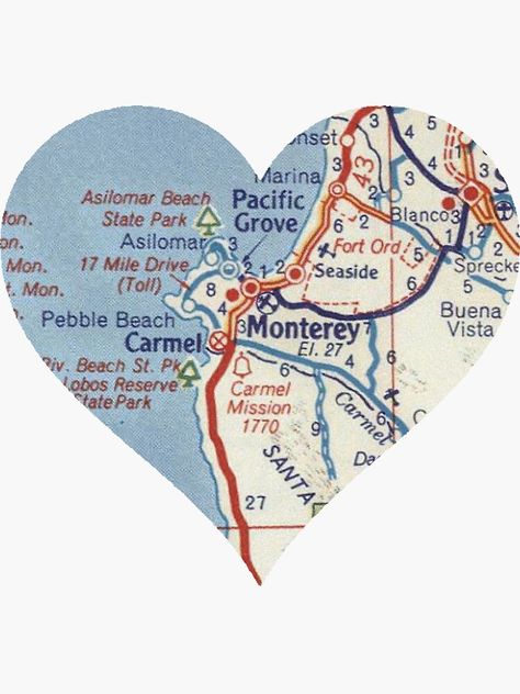 17 Mile Drive, Map Sticker, Monterey California, Plastic Stickers, Running Late, Personalized Water Bottles, Pebble Beach, Road Map, Vintage Map